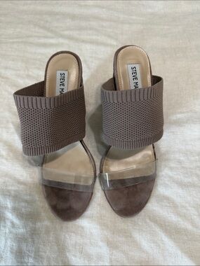 Steve Madden Taupe Knit Mule with Clear Strap